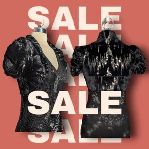 Seduction Black and Silver Sequins Short Cover Top Size S